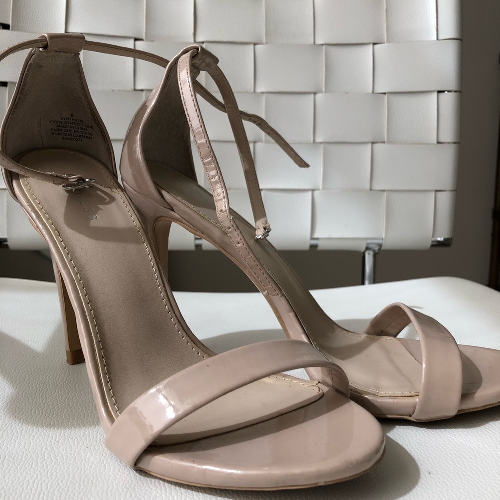 Express patent leather nude strapped heels
